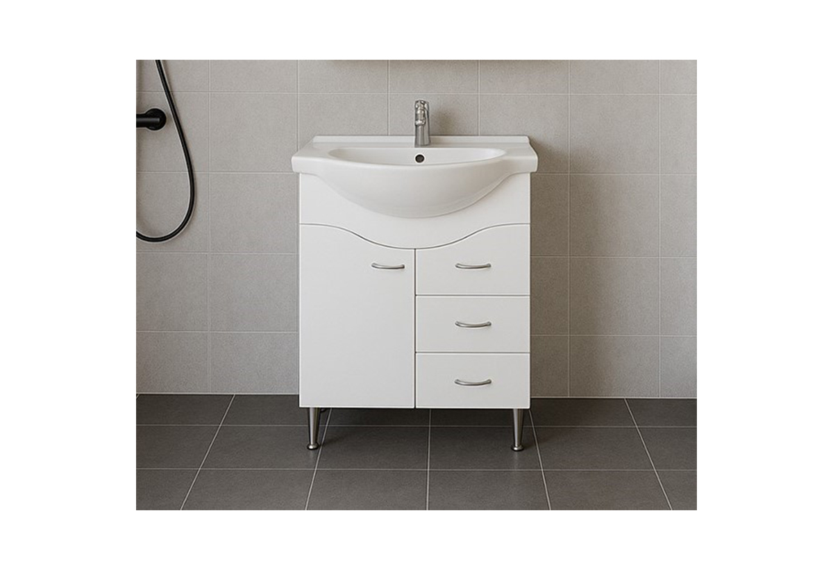 Απεικονίζεται ο πάγκος και ο νιπτήρας του επίπλου μπάνιου